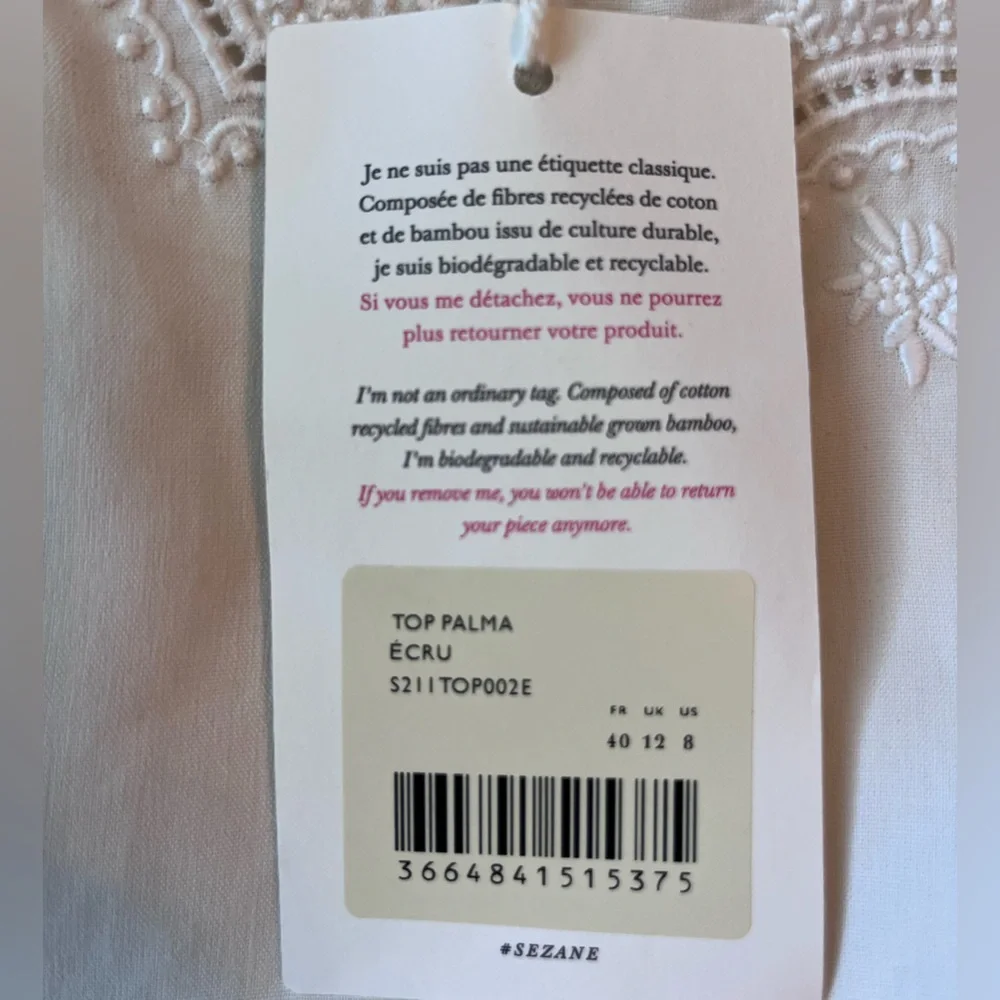 Sezane NWT Palma Top Ecru Cream Size EU 40 US 8 Silk Embroidered Camisole Top - Picture 11 of 13